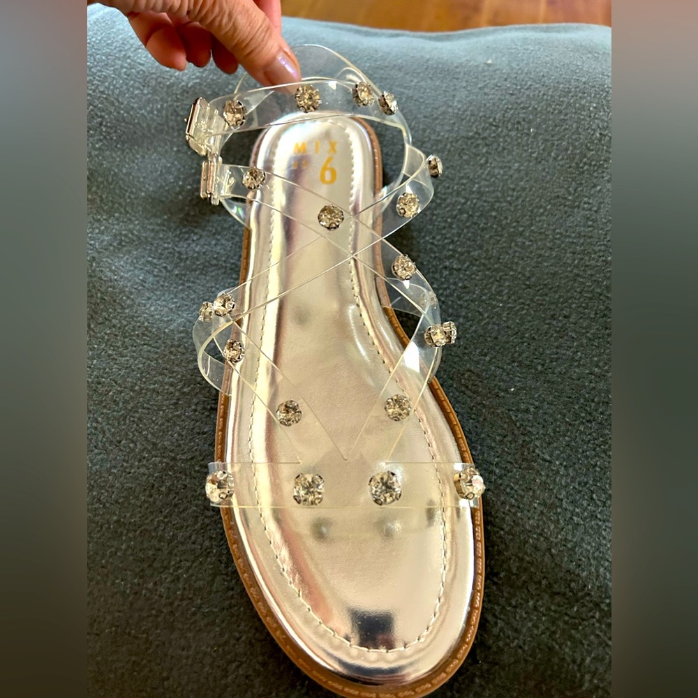 Lucite jeweled straps flat sandal